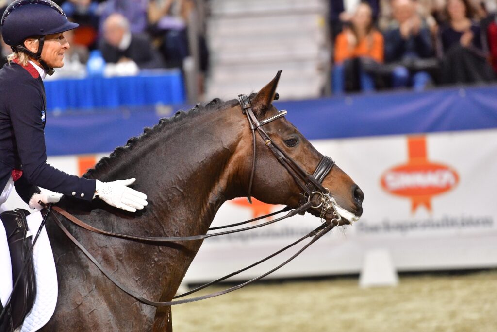 Reiterin streichelt Hals von Pferd beim Agravis Cup Münster